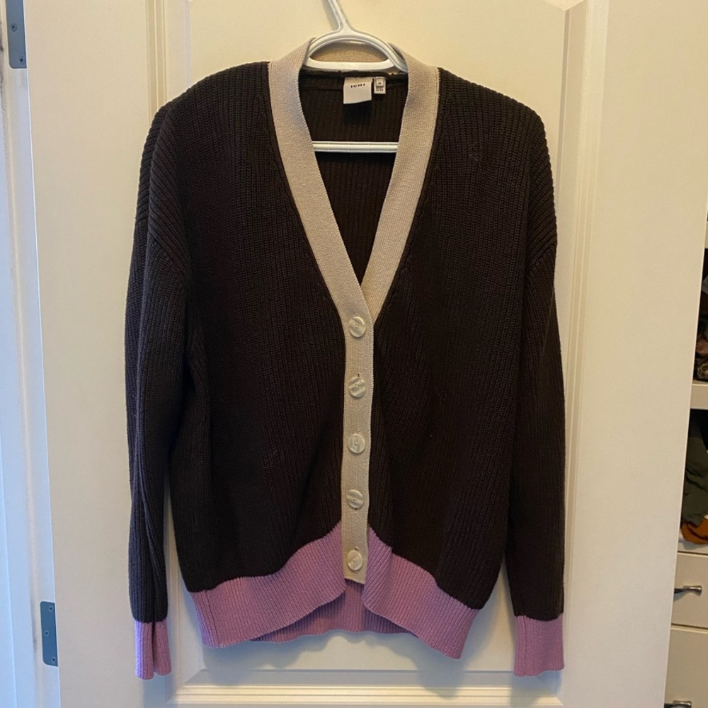 Ichi Women's Brown and Pink Cardigan Sweater